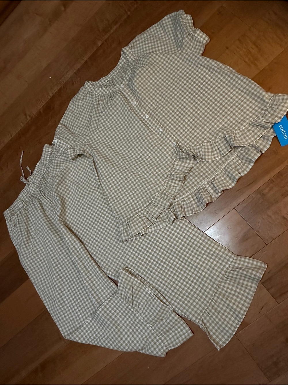 Women,s Gingham Ruffle Set - Cream Check - Picture 5 of 5